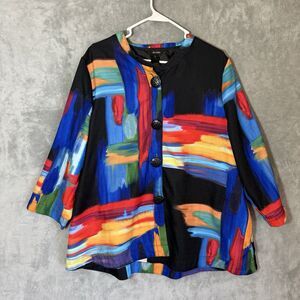 Ali Miles Fun Artsy Tunic XL Colorful Button Top 3/4 Sleeve Paintbrush Lagenlook